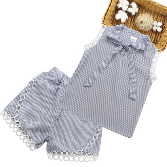 Girls Plaid Sleeveless Too and Shorts Set - Picture 1 of 2
